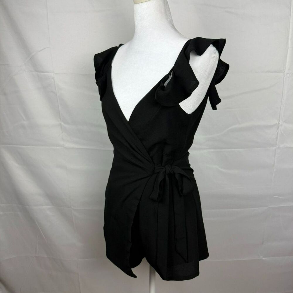 White Fox x ShaaanXO Black Ruffled Wrap Romper - XS